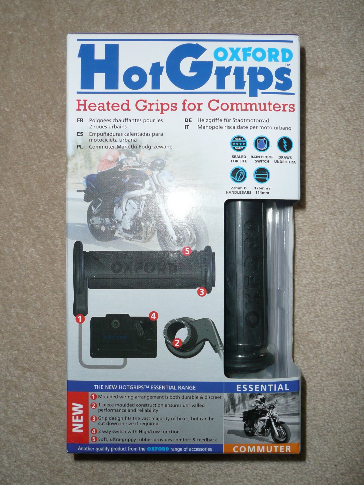 Oxford 22 mm diameter commuter Hot Grips.JPG