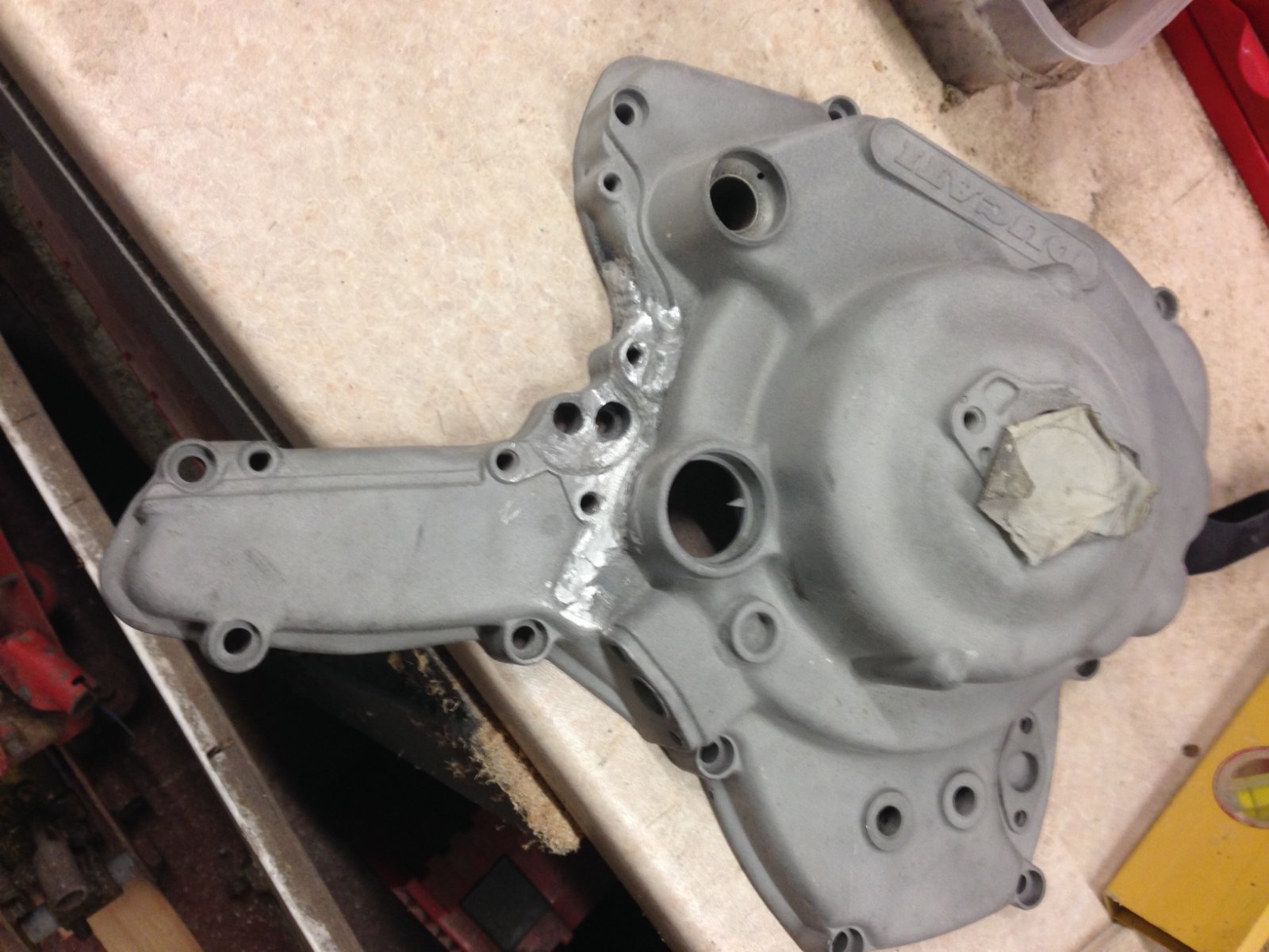 sand blasted repaired alternator case.JPG