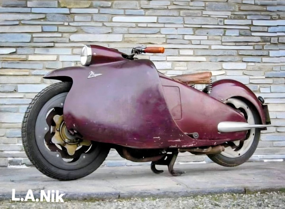 The 1947 Moto Major. This unique motorcycle has no traditional suspension. It had 24 rubber bl...jpg