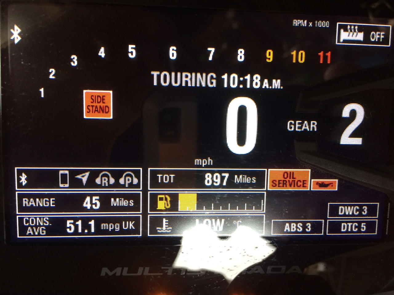 Clocks on my new Multi running in, 51.1mpg