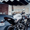The new Monster - 'Aria' (yes, I'm superstitious enough to name them all) with the Mrs' Honda Grom outside our favourite cafe in Howick, AUckland, NZ
