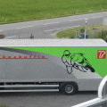 The BikeShuttle truck arriving at the hotel in Geneva, the next morning.